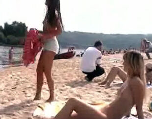 Ukrainian naturist beach, 2 young woman femmes bare in