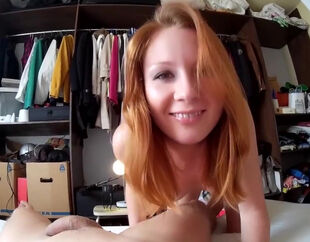 Hottie ginger-haired russian deep-throat in front of camera