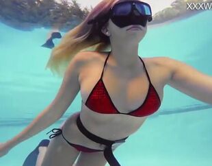 Supah super-hot underwater femmes unclothe and wank