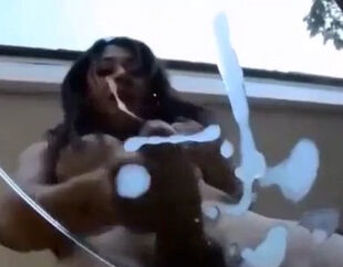 3 yam-sized t-girl meatpipes make a filth on the glass table