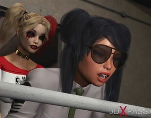 Super hot orgy in jail! Harley Quinn penetrates a chick jail