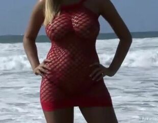 Molten ash-blonde marketa posing for bathing suit elation