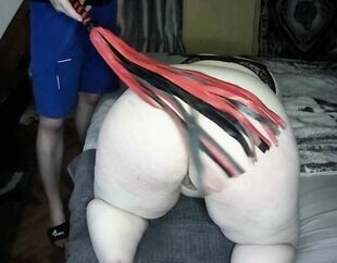 Plus-size milky bum smacked and caned real rigid